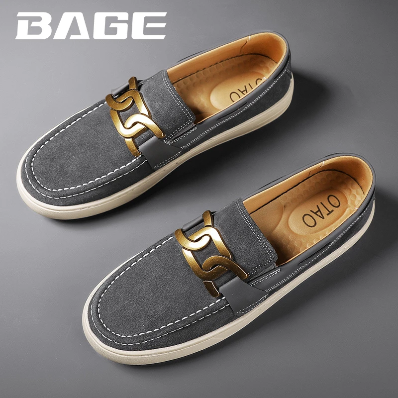 八哥乐福男鞋新款秋季懒人一脚蹬潮鞋商务高级感翻毛休闲豆豆皮鞋