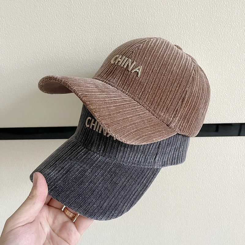 2025秋冬新灯芯绒保暖鸭舌帽子行日系简约户外棒球帽男女同款百搭