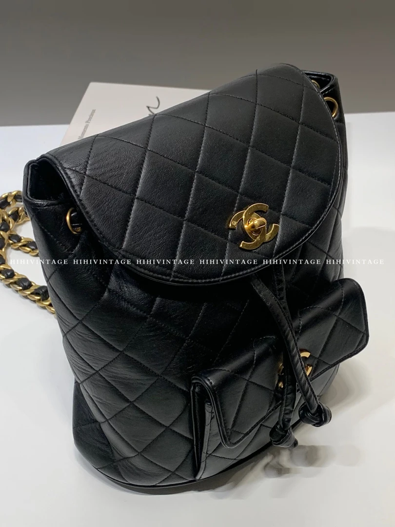 95新 Chanel/香奈儿 HIHI/黑金duma双肩包 2开/8368981/一店