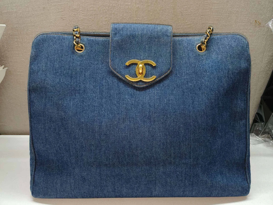 99新 Chanel/香奈儿 HIHI/金扣牛仔超模机场包 4开/6322133/SSS