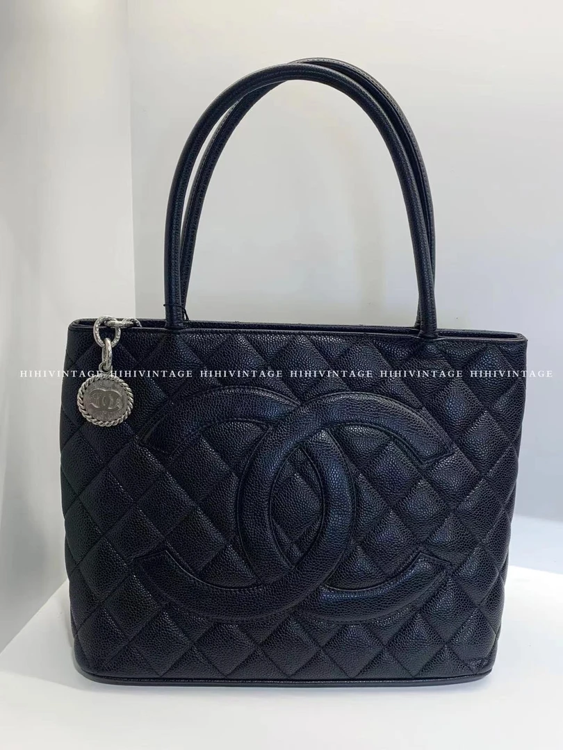 95新 Chanel/香奈儿 HIHI/Chanel 黑银荔枝纹希尔顿手提包/一店