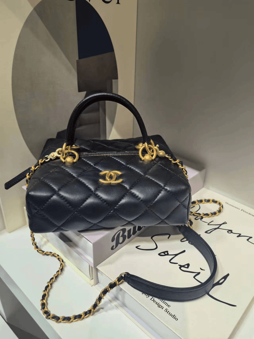 99新 Chanel/香奈儿 HIHI精选/Chanel 黑金手提饭盒链条包 芯片款