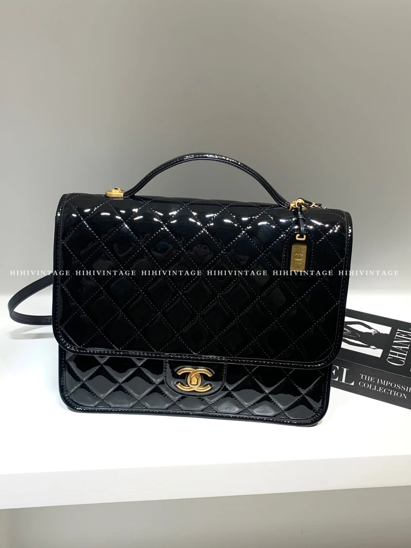 99新 Chanel/香奈儿 HIHI/Chanel 黑金漆皮双肩包9648507/一店