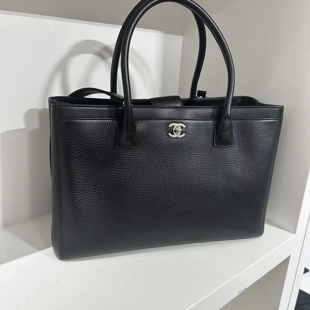 95新 Chanel/香奈儿 黑银cerf大号托特包