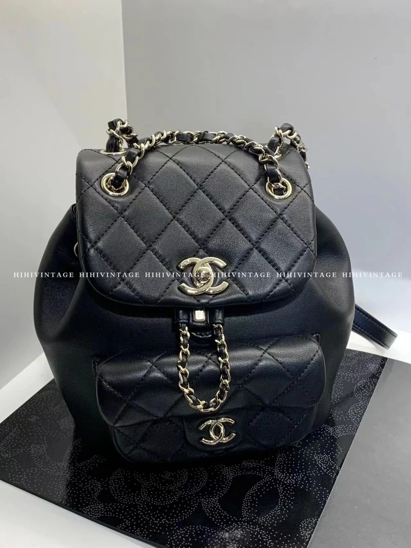 99新 Chanel/香奈儿 HIHI/22A黑金Duma双肩包 芯片款/9007057JL