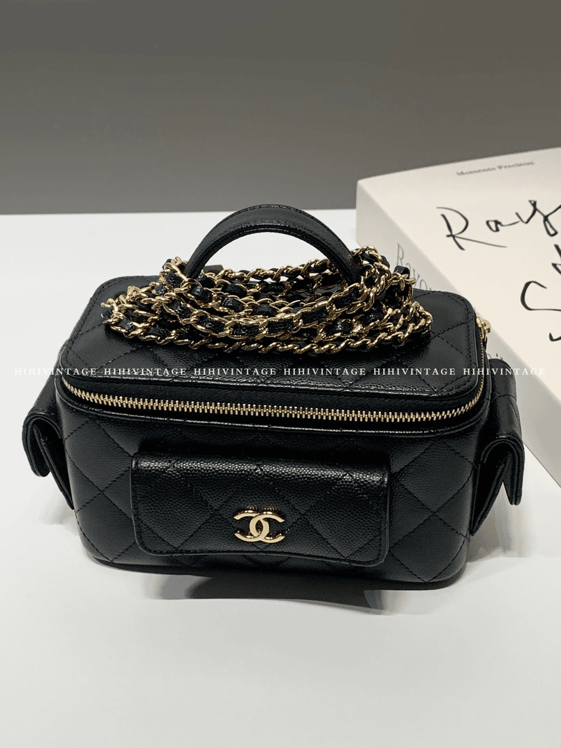 99新 Chanel/香奈儿 HIHi/黑金荔枝纹手柄cargo盒子包8362561