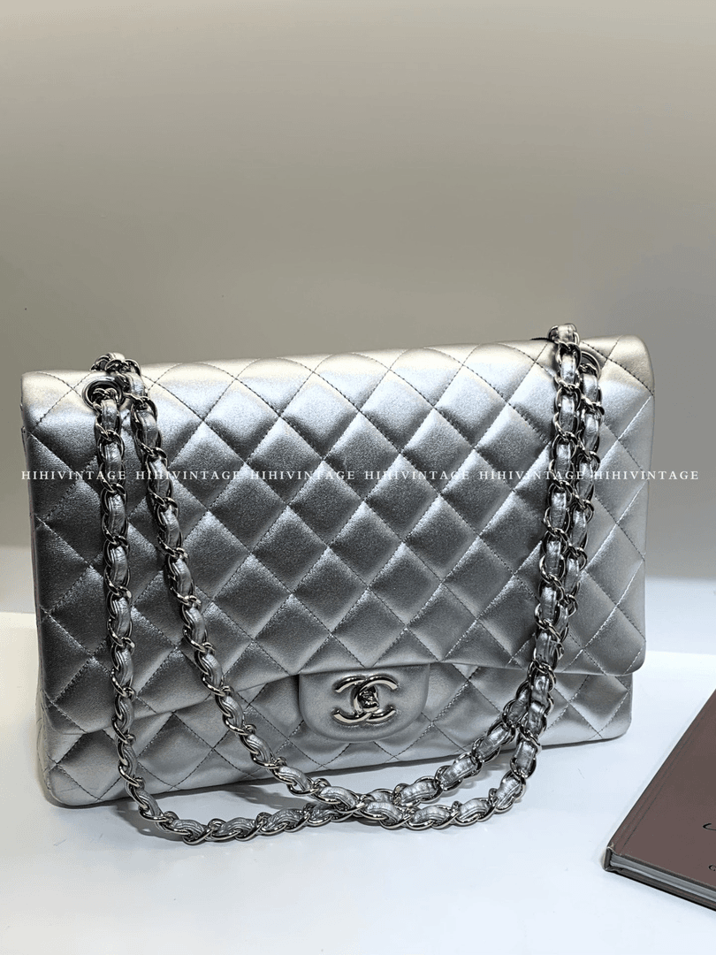 95新 Chanel/香奈儿 HIHI精选/Chanel银色Maxi链条包13开