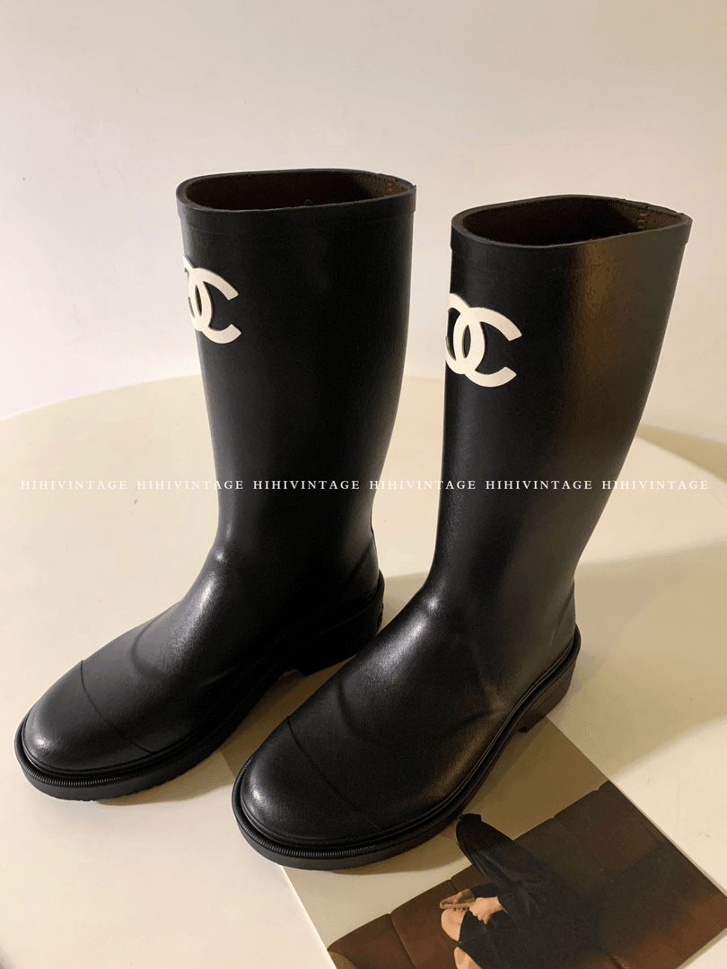 全新未使用  HIHI/定金Chanel 黑色白logo女式雨靴 36码 /5838254
