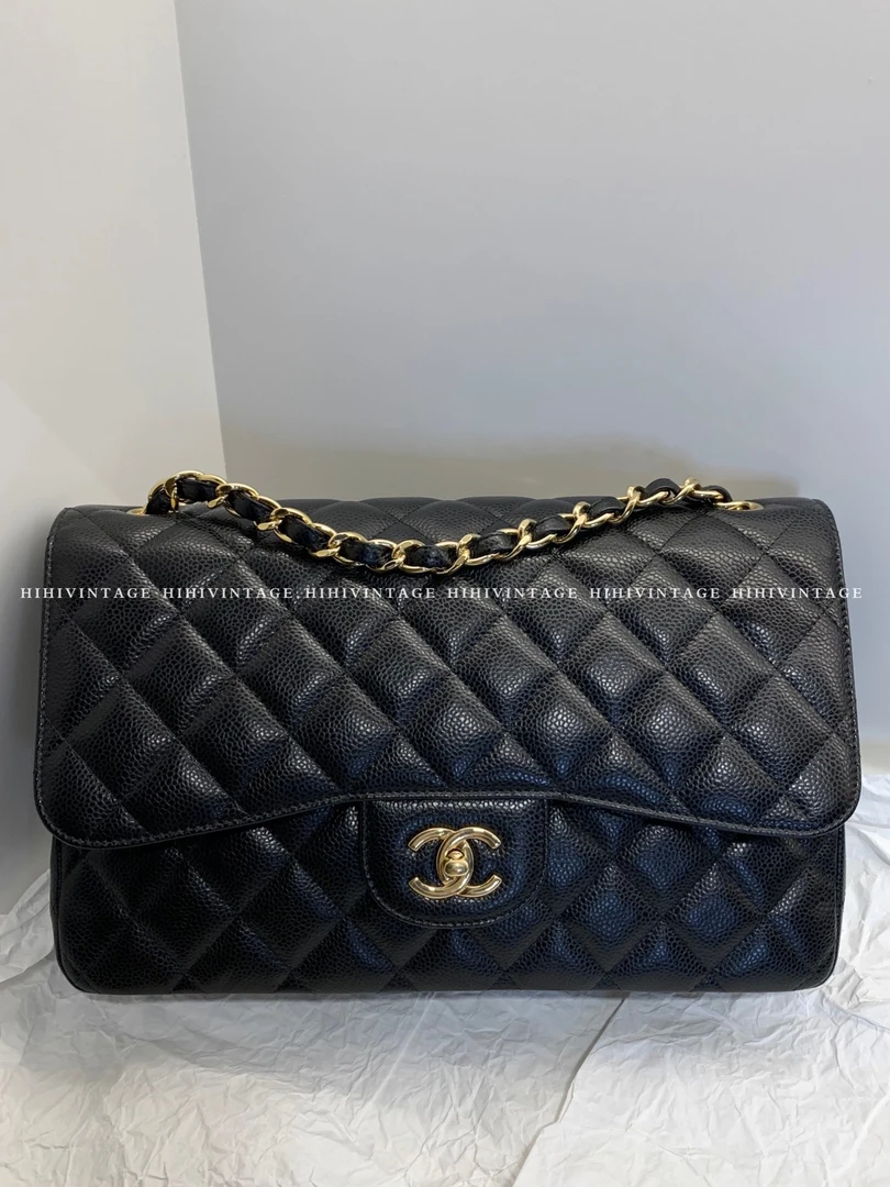 95新 Chanel/香奈儿 HIHi/黑金荔枝纹双盖Jumbo18开二店/12000305