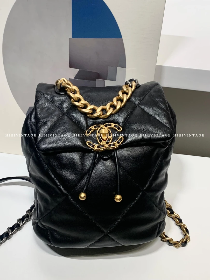 99新 Chanel/香奈儿 HIHI/24C黑金双金珠19bag双肩包/8000662/JL