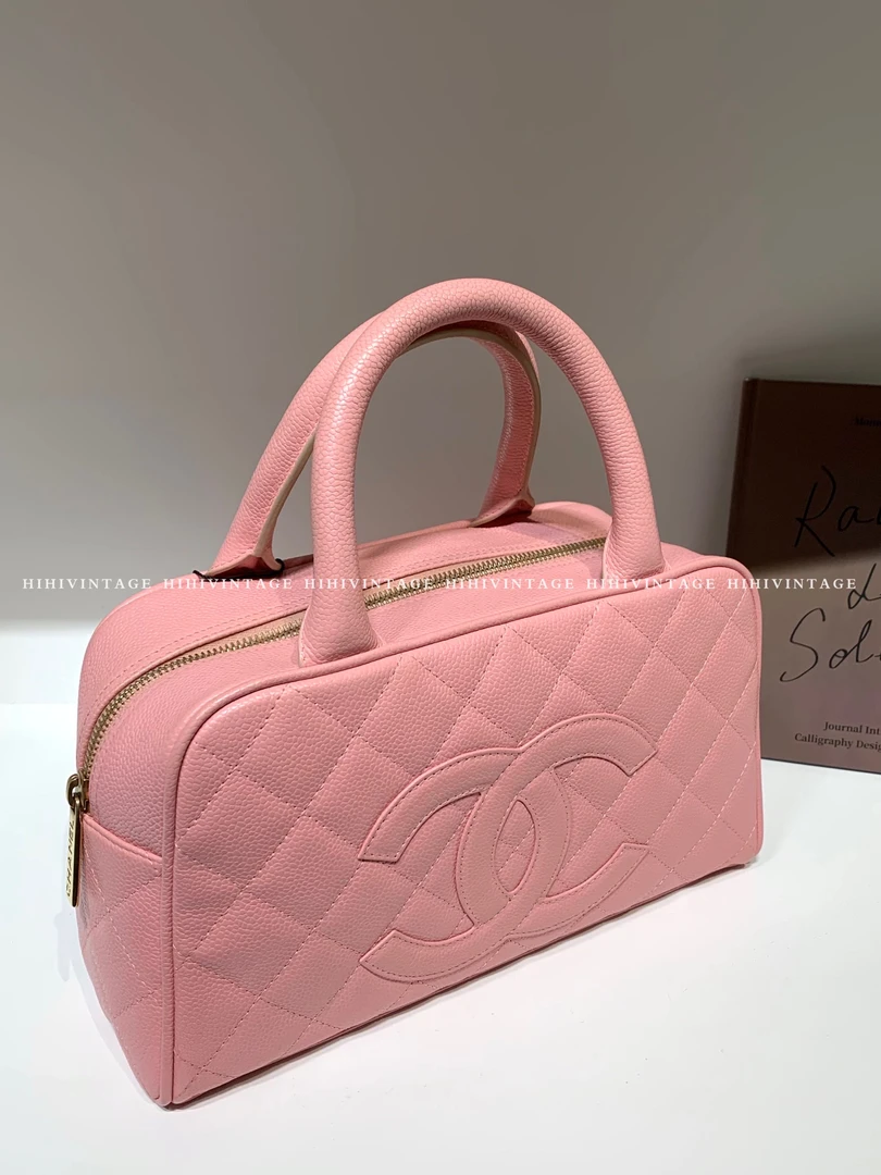 95新 Chanel/香奈儿 HIHI/粉色荔枝纹保龄球小号9开10063351