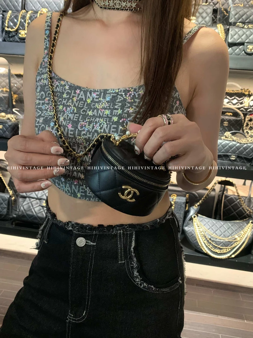99新 Chanel/香奈儿 HIHI精选/23B 黑金珍珠手柄化妆包 /7717566
