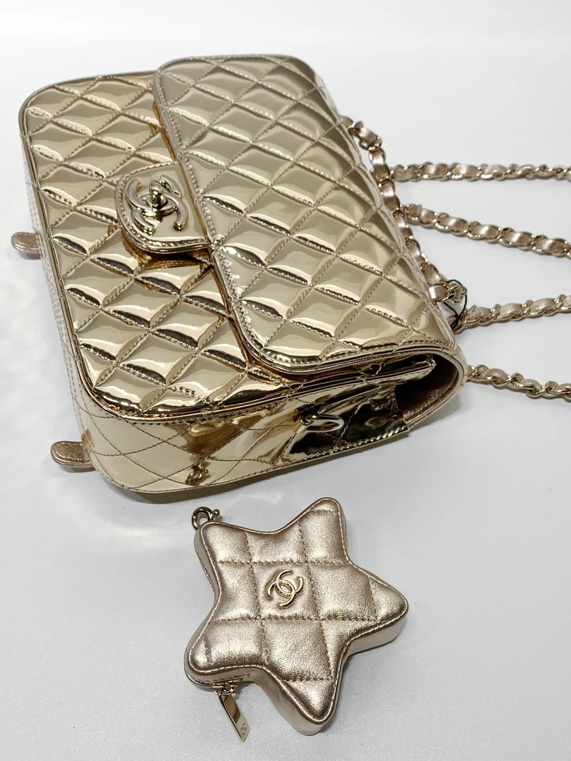 全新未使用 Chanel/香奈儿 HIHI/24C 金色星星漆皮双肩/8054741