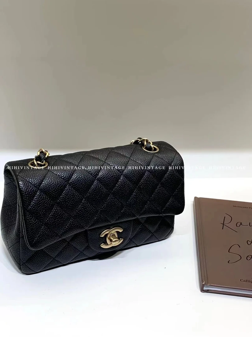 95新 Chanel/香奈儿 HIHI精选/Chanel 黑金荔枝皮大Mini 20开 /
