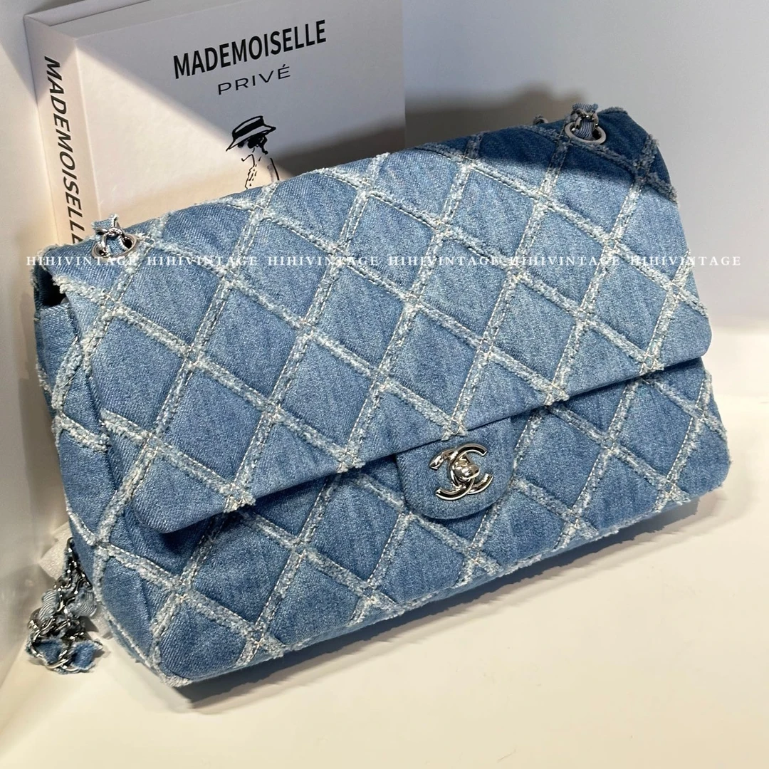 99新 Chanel/香奈儿 HIHI /银扣丹宁牛仔jumbo单肩包