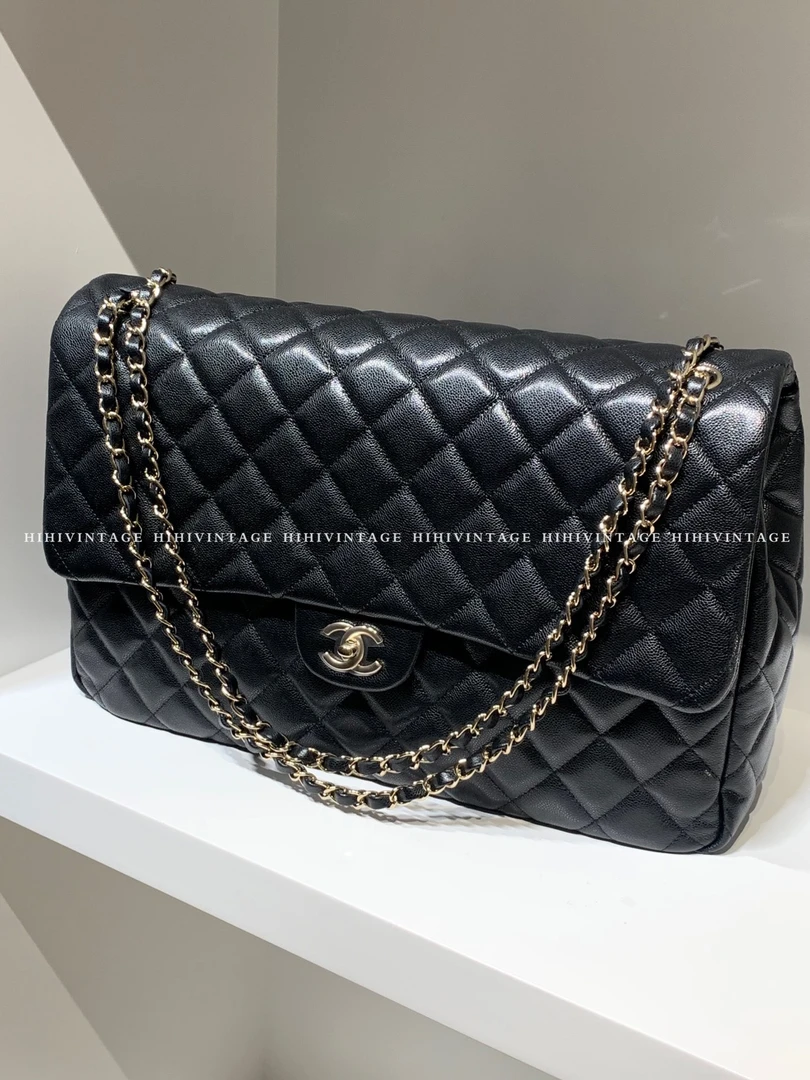 全新未使用 Chanel/香奈儿 HIHI/24C黑金荔枝纹机场XL芯片款