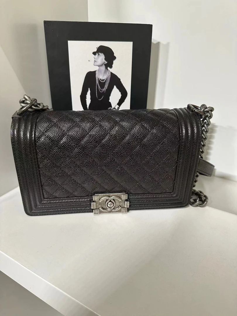 99新 Chanel/香奈儿 HIHI精选/黑银中号Leboy 单肩包