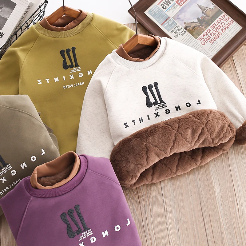 男童仿兔毛加厚棉服儿童保暖卫衣冬季休闲上衣打底衫