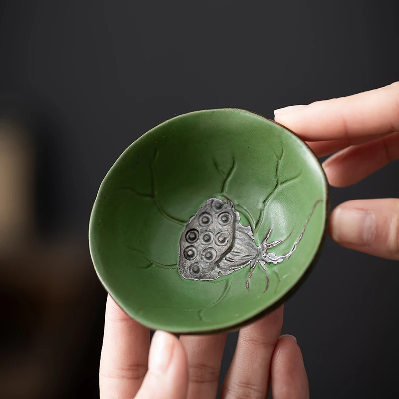 复古创意窑变中式主人杯陶瓷莲蓬普洱杯个人杯竹青莲蓬主人杯