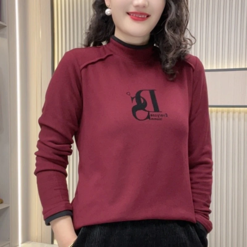 拼色双面奥绒柔软亲肤休闲打底衫半高领DS