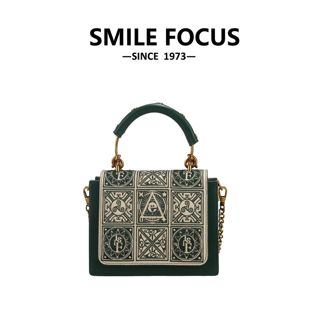 SMILE FOCUS重工刺绣手提包单肩斜挎包—2060梧桐绿