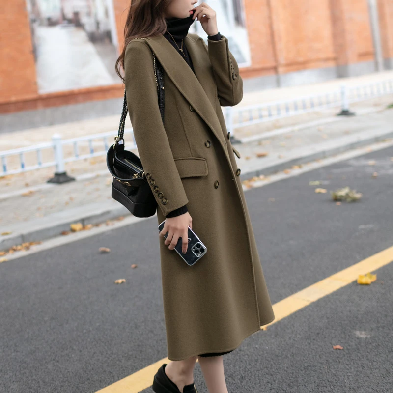 高端双面羊绒大衣气质显瘦2024秋冬新款长款过膝正肩羊毛呢外套女