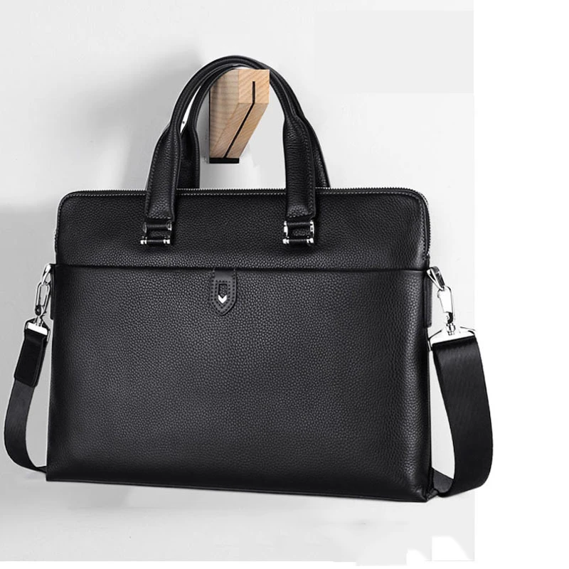 帆布高档男士手提包百搭真皮感电脑包通勤防水牛皮公文包男款商务