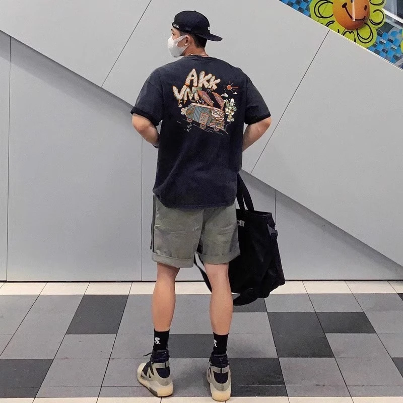 加大码300斤休闲百搭重磅纯棉短袖男t恤复古情侣潮牌宽松潮流美式