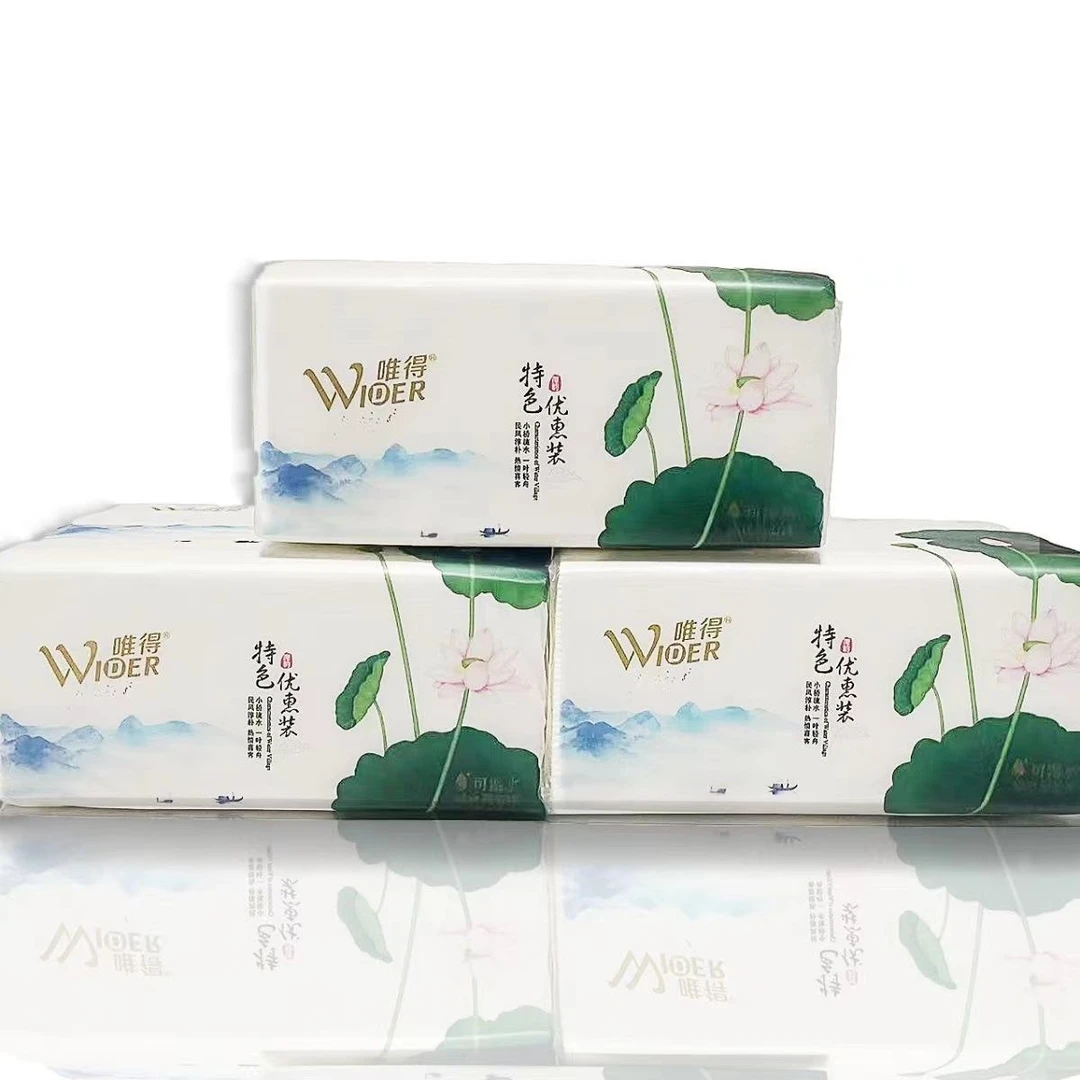 唯得水乡特色抽纸家用1提8包一次性加厚干湿亲肤绵柔两用清洁去污