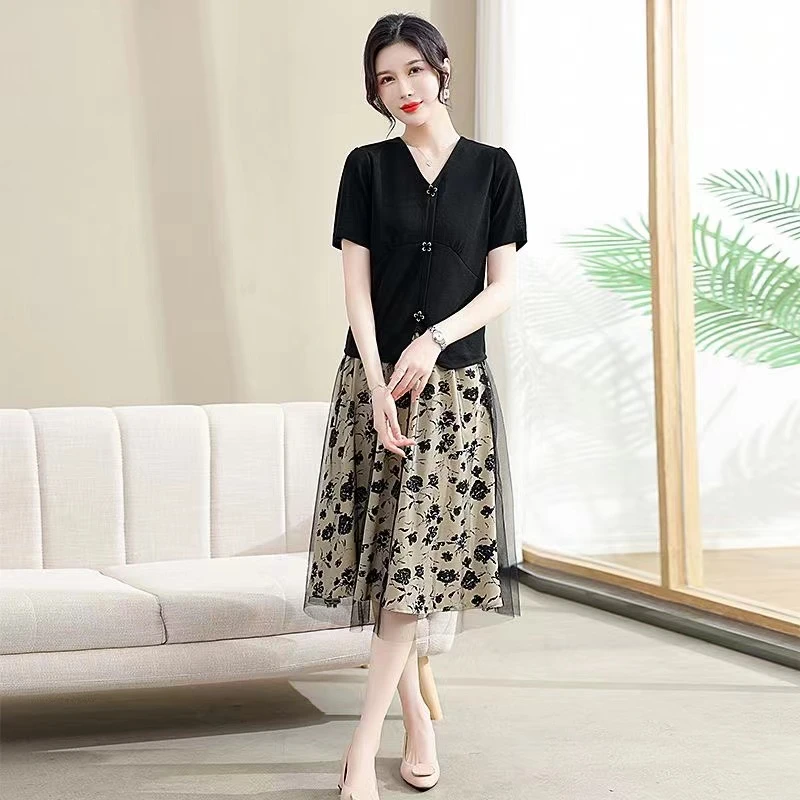 【李妈妈专享】小香风优雅碎花套装女妈妈精致蕾丝裙子716款