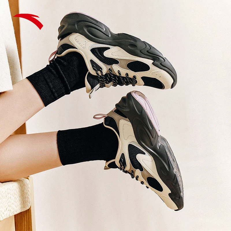 安踏行风丨复古革网拼接撞色老爹鞋男女百搭透气休闲鞋潮流运动鞋