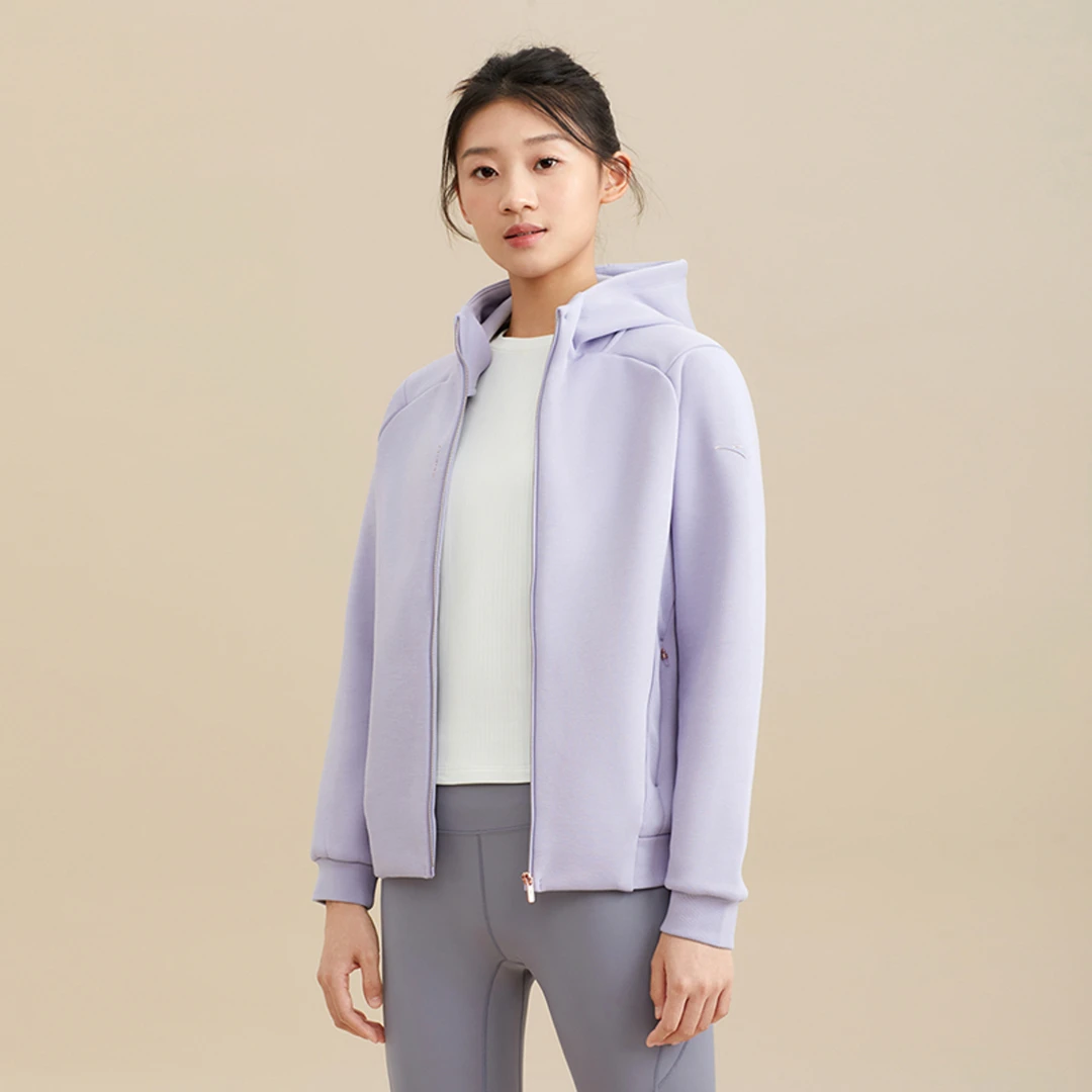 安踏运动外套女2024春秋新款修身显瘦针织连帽开衫上衣162347718