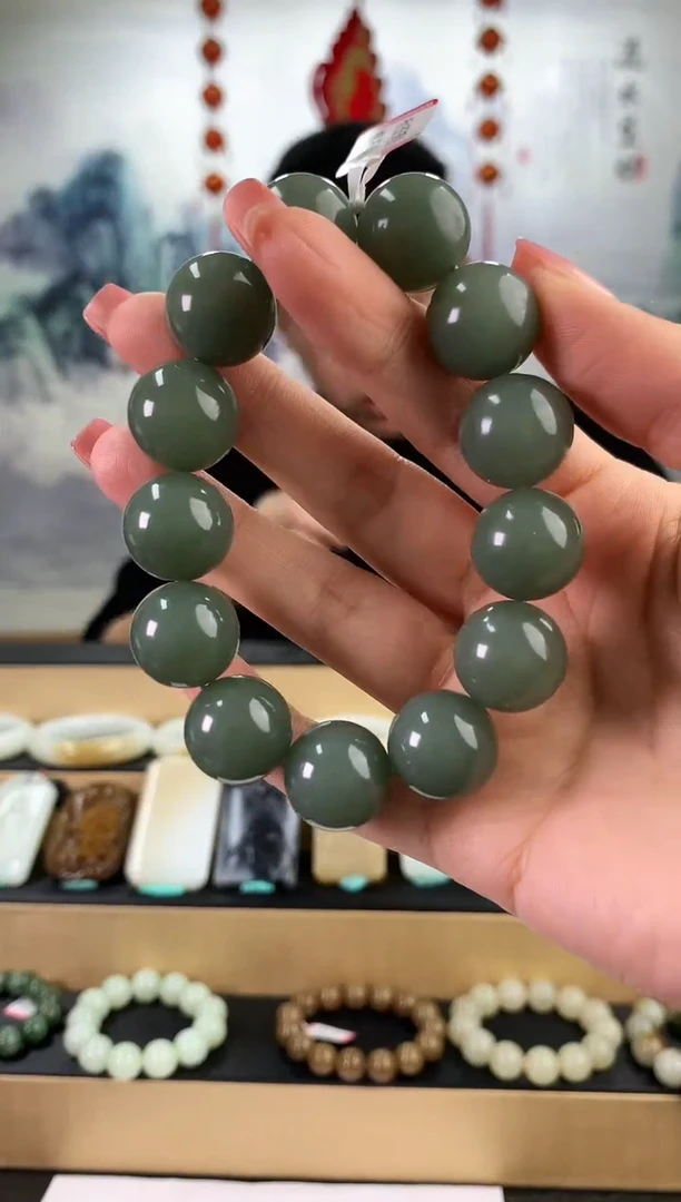 【闪购商品】和田玉手串未镶嵌16mm左右且末蓝