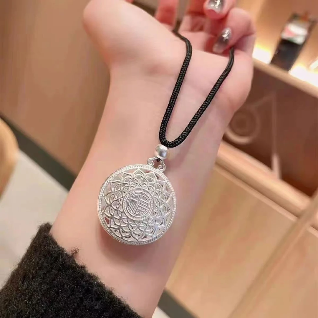 吊坠足银 831足银9999八宝罗盘吊坠双面福字镂空简约时