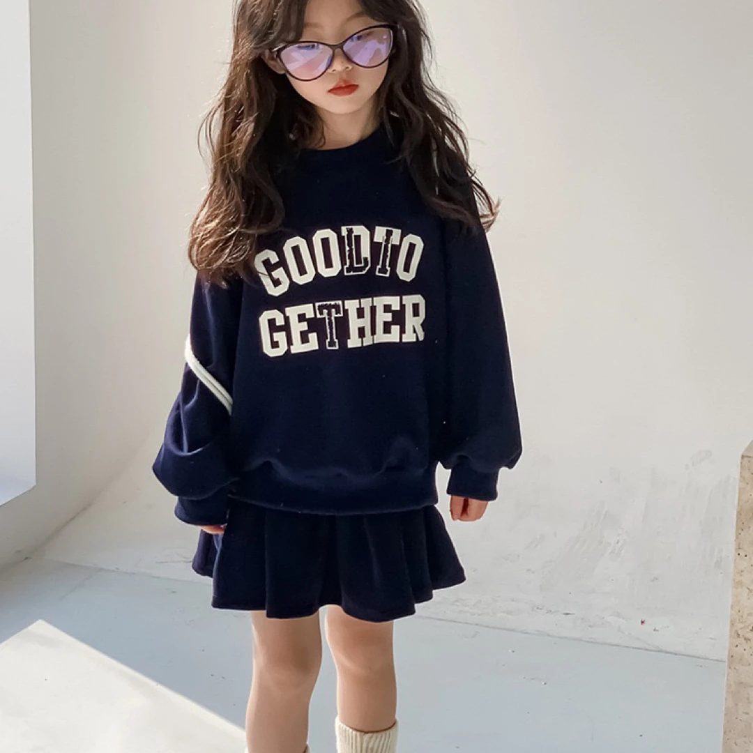 不童派女童卫衣裙套装2024春装新款儿童宝宝韩版卫衣百褶裙两件套