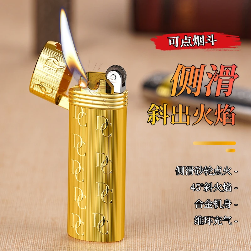 XF4102复古小巧砂轮合金机身高档男士高档礼品充气明火斜火