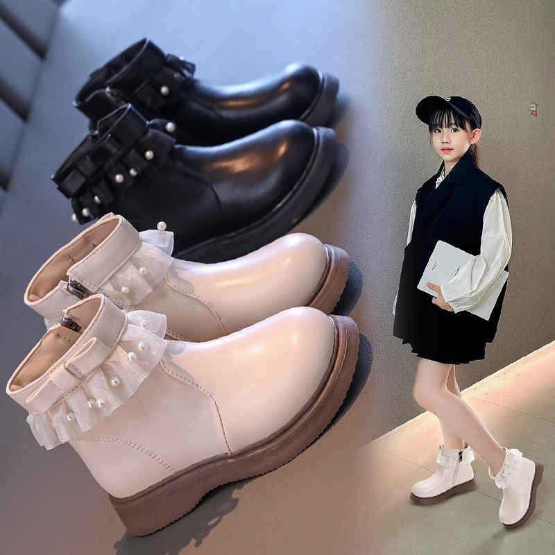 女童公主短靴2024秋冬新款百搭洋气棉靴儿童软底马丁靴小女孩皮靴