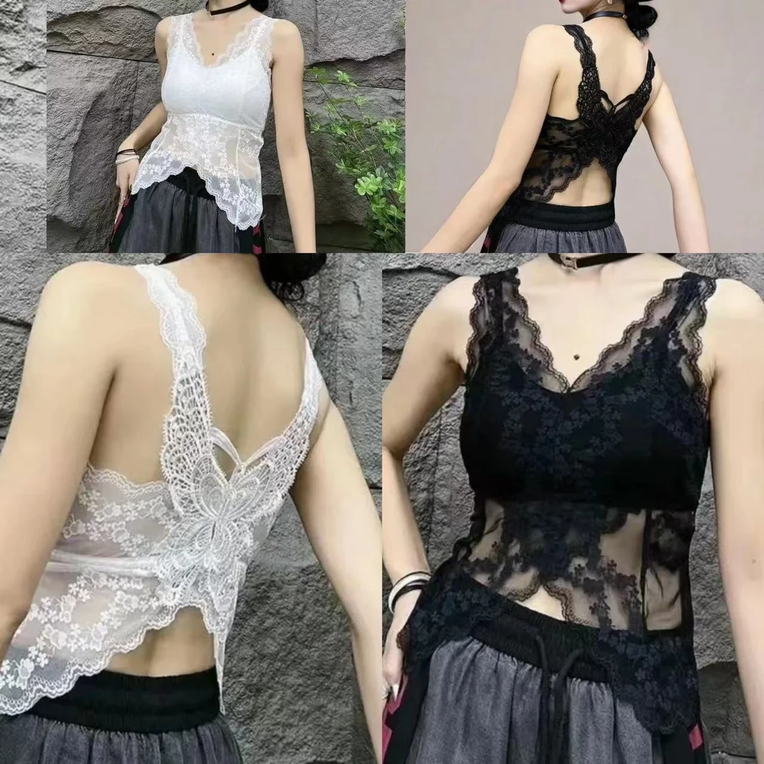 夏季蕾丝美背背心打底后蝴蝶时尚百搭性感固定杯聚拢防走光女美背