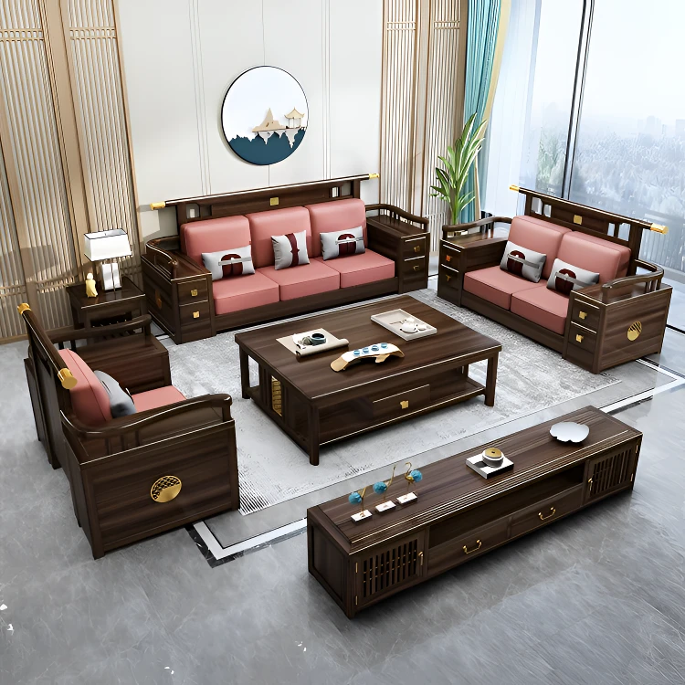 新中式客厅家用沙发两用禅意简约储物成套乌金木实木轻奢家具