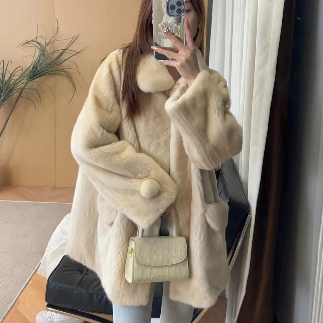 玉玉【雪球】新款冬整貂天鹅绒貂皮大衣女水貂毛貂毛皮