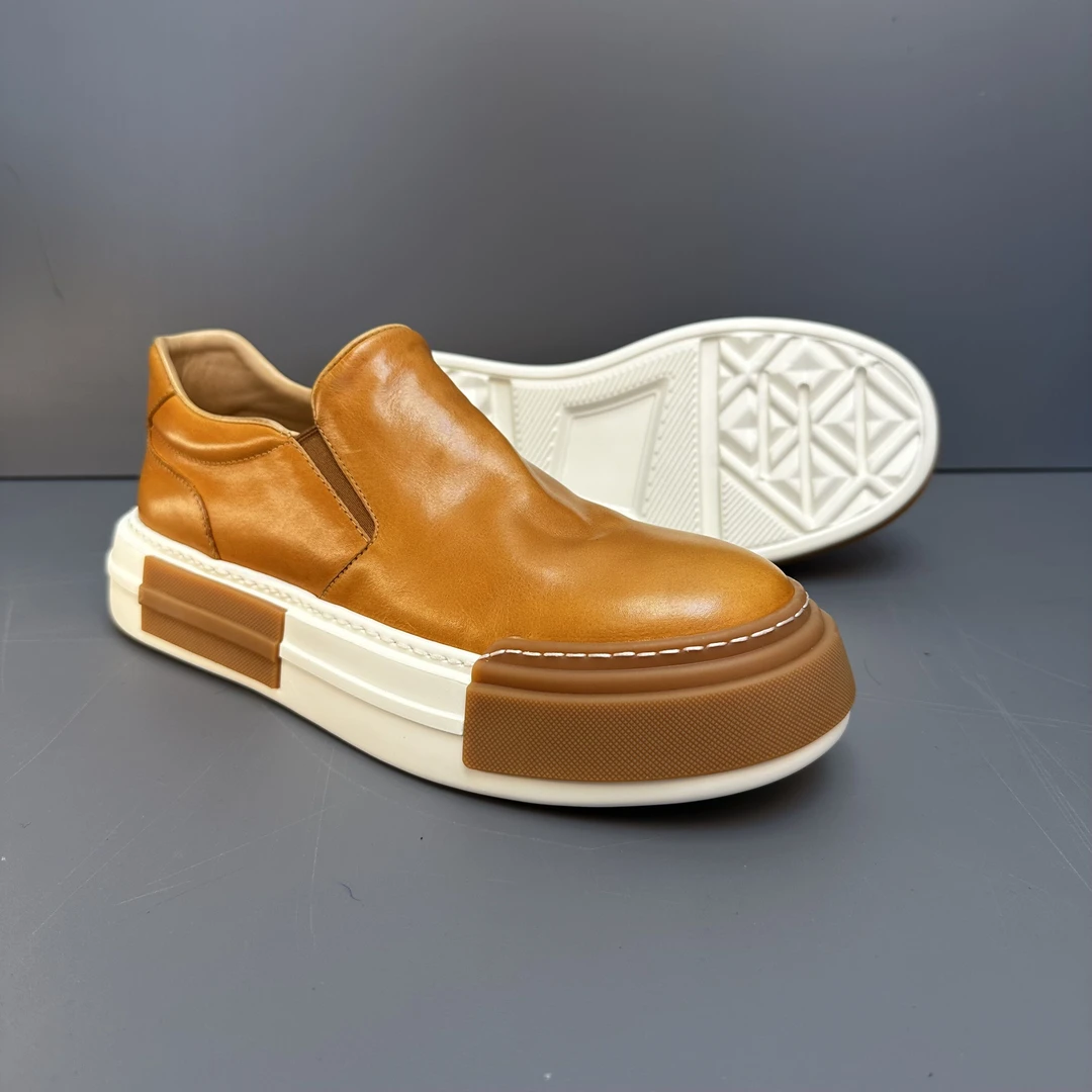 真皮男鞋春夏款复古潮流厚底乐福鞋男真皮高端套脚软底休闲鞋男