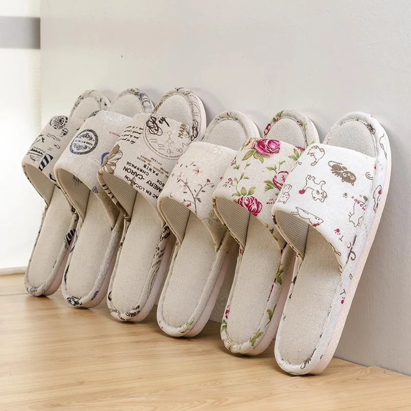 亚麻拖鞋女春秋可爱防滑吸汗情侣耐磨居家棉麻布家用四季地板拖鞋