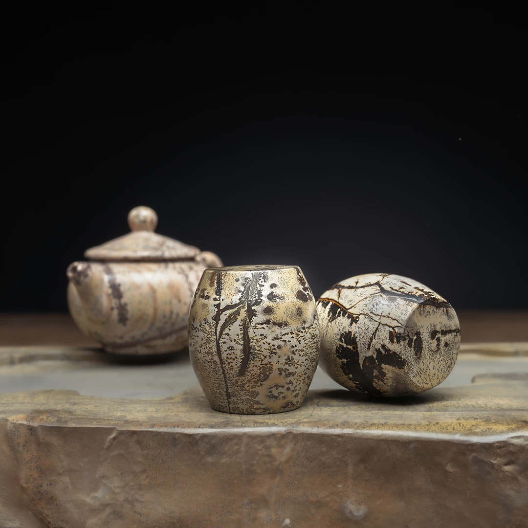 广西草花国画石精品盖置茶具茶盘奇石摆件工艺品精抛无漆DGZ1-50