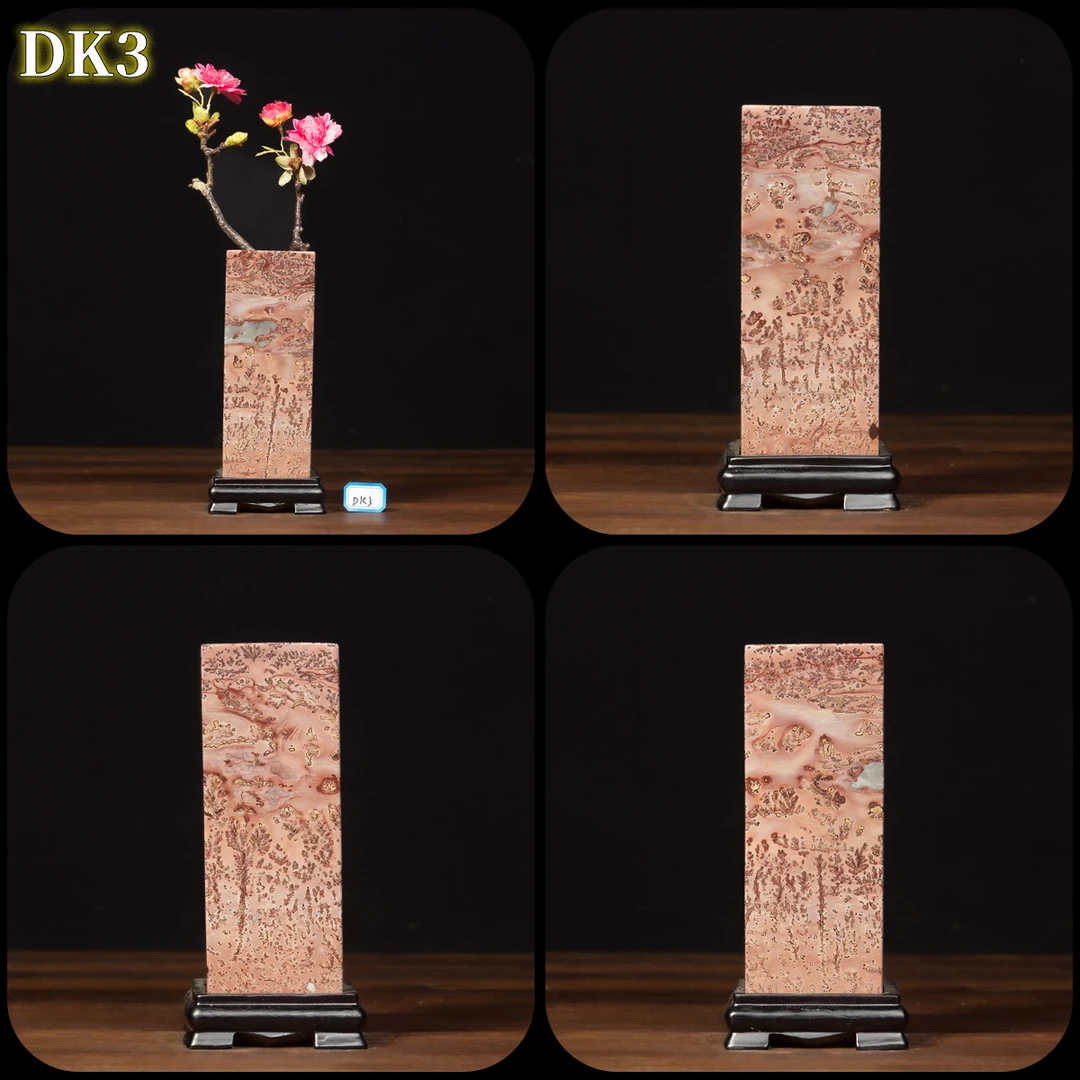 广西天然奇石工艺品观赏石草花石不穿底四方来财小方柱花瓶