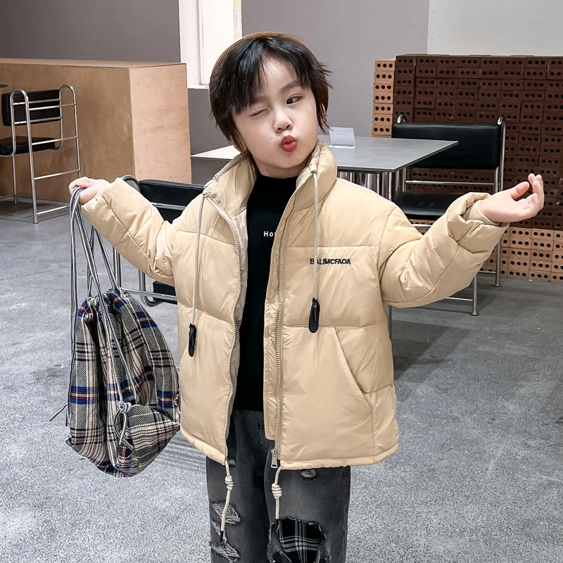 冬季新款儿童短款羽绒服白鸭绒韩版外套立领宽松中大童保暖羽绒服