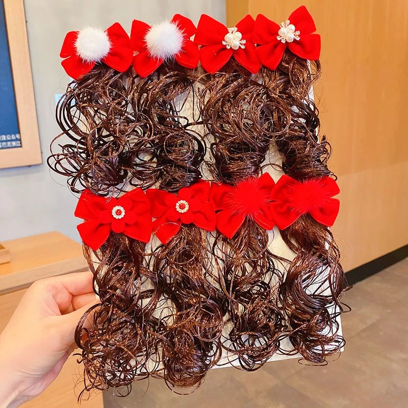 儿童假发头饰宝宝新年古风假发发卡小女孩蝴蝶结发夹女童过年头饰