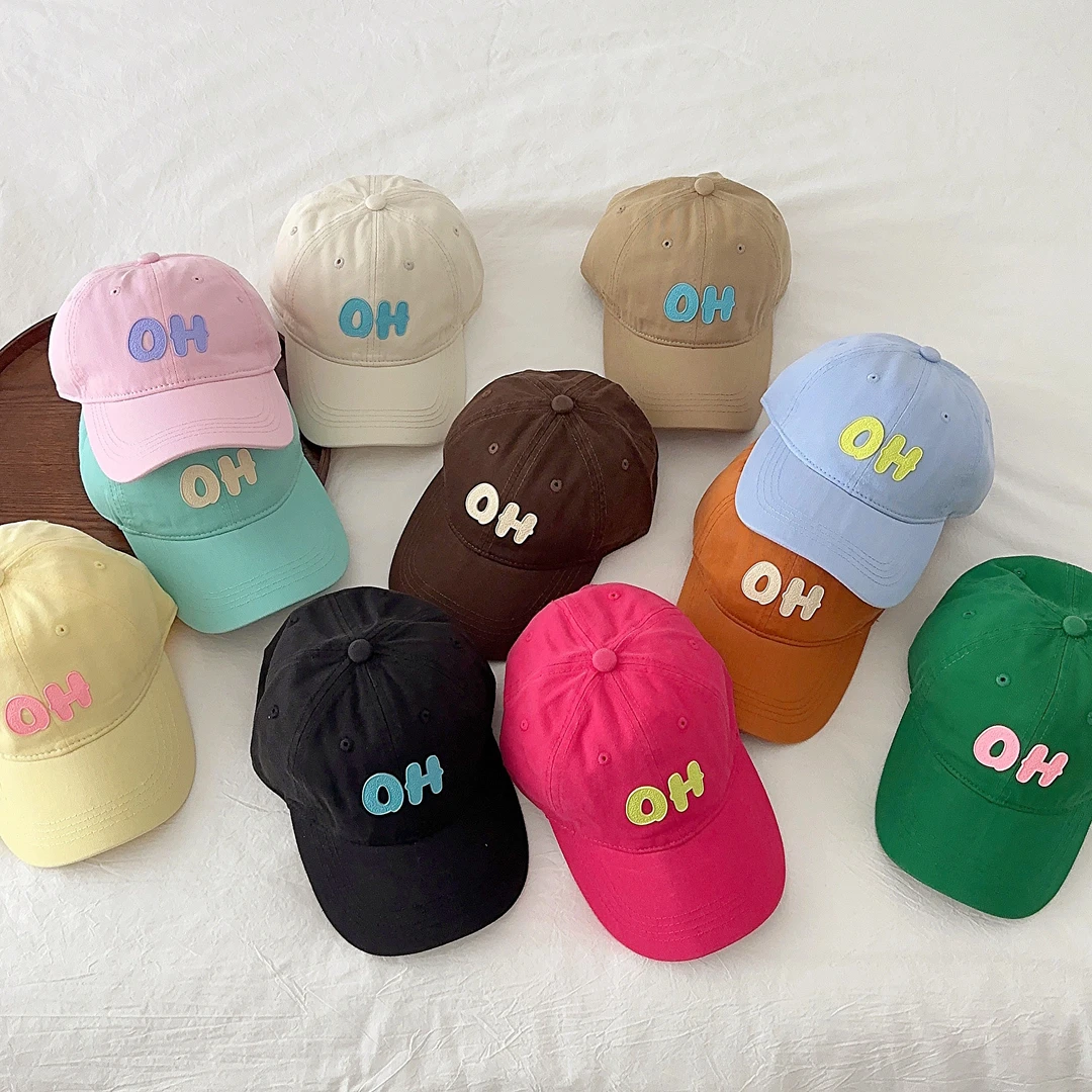 ins韩版儿童棒球帽夏季字母刺绣男童鸭舌帽女孩春秋简约遮阳帽子