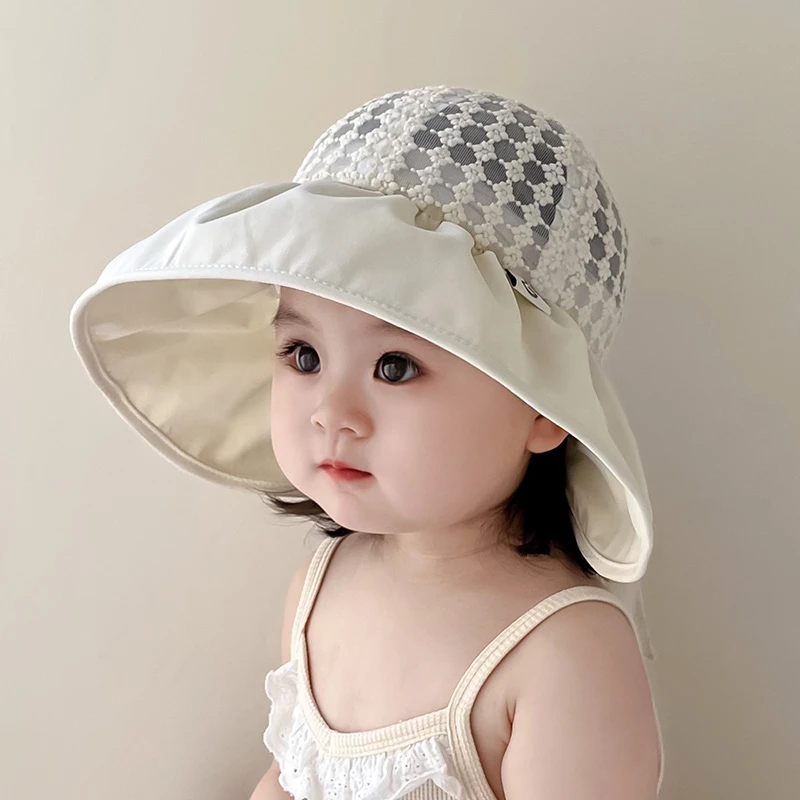 宝宝防晒帽子夏季薄款婴儿网眼大檐太阳帽女童夏天透气遮阳渔夫帽