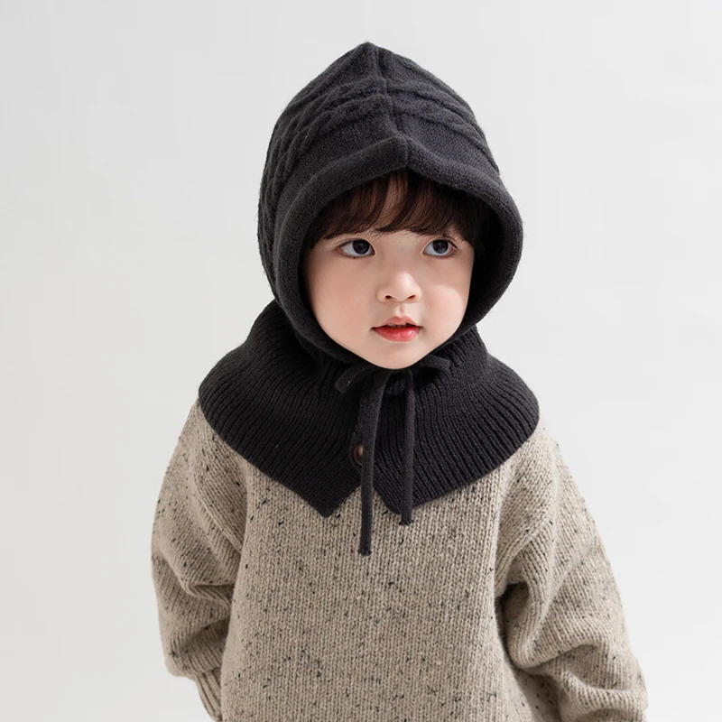 新款儿童帽子围脖一体帽秋冬季男童女童针织毛线帽护耳保暖帽套头