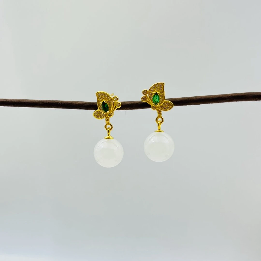 【重工】和田玉石耳坠新中式国风耳环玉耳饰2024年火爆款耳钉高级感